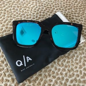 Quay oversized blue reflective sunglasses
